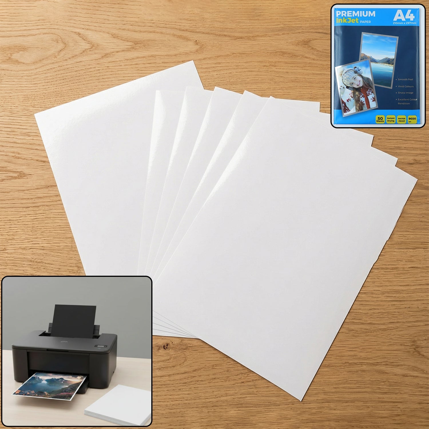Premium A4 inkjet printing paper with smooth finish for vibrant photo printing