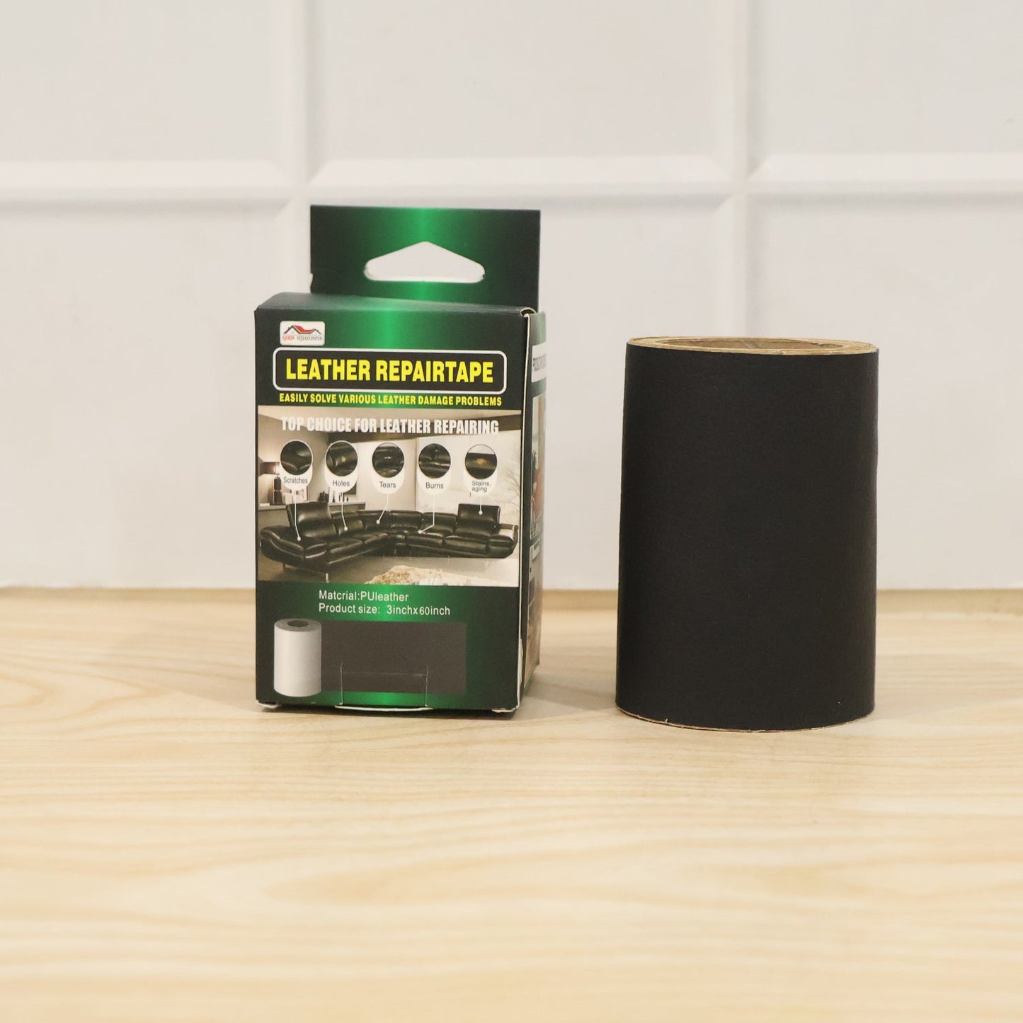 Easy to apply leather patch tape for furniture restoration