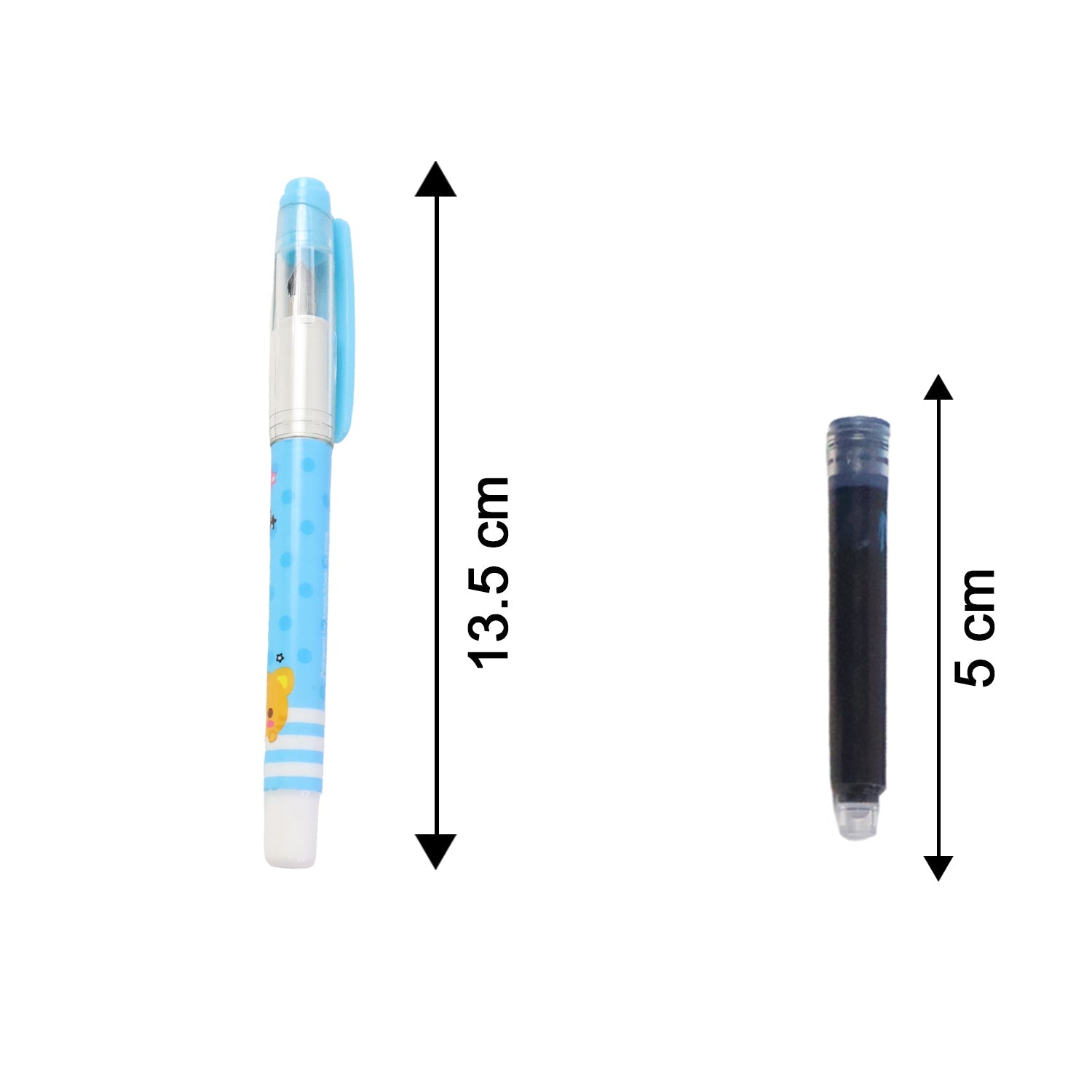 Liquid ink pen set showing pen and refill cartridges