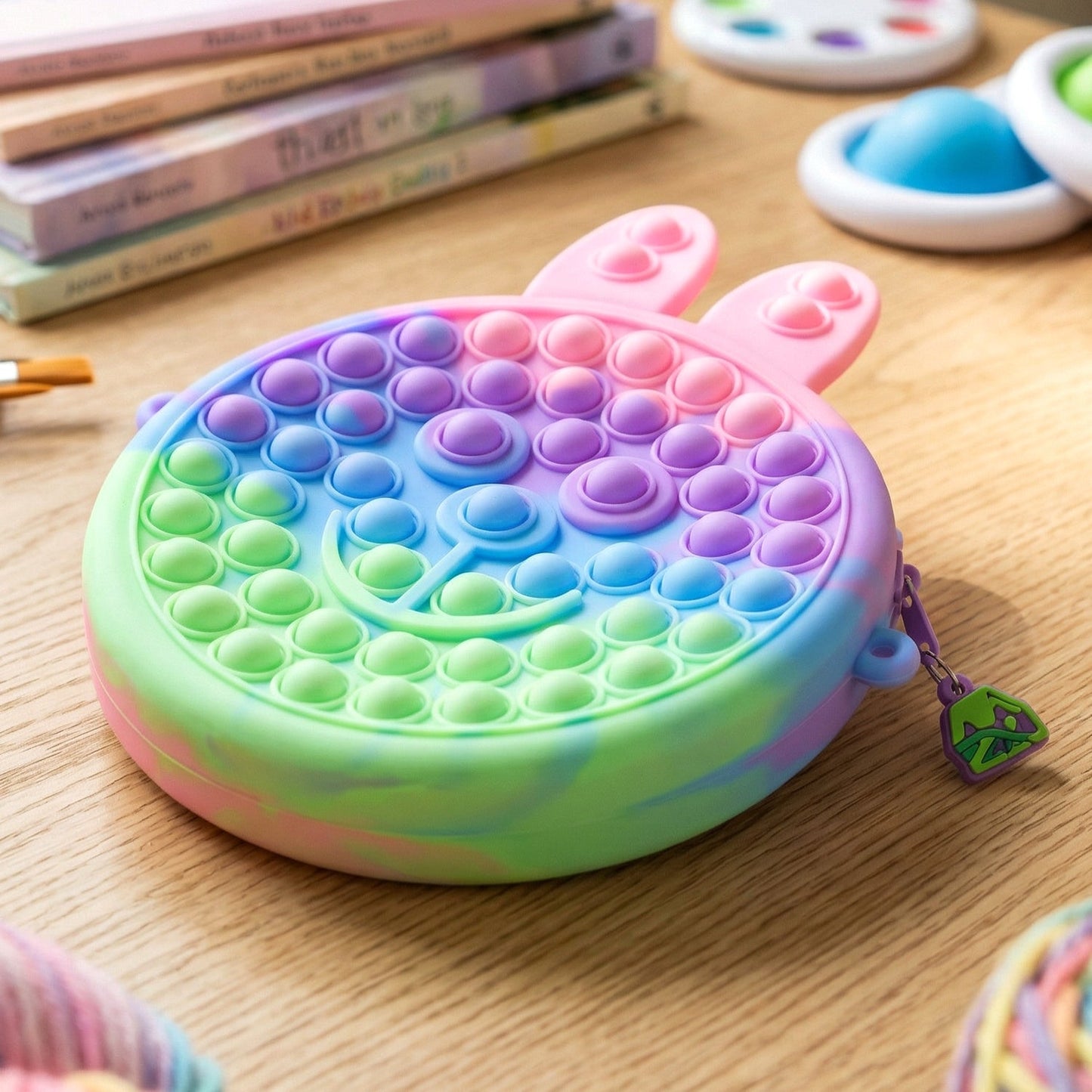 Vibrant caterpillar shape Pop It silicone pencil pouch for kids