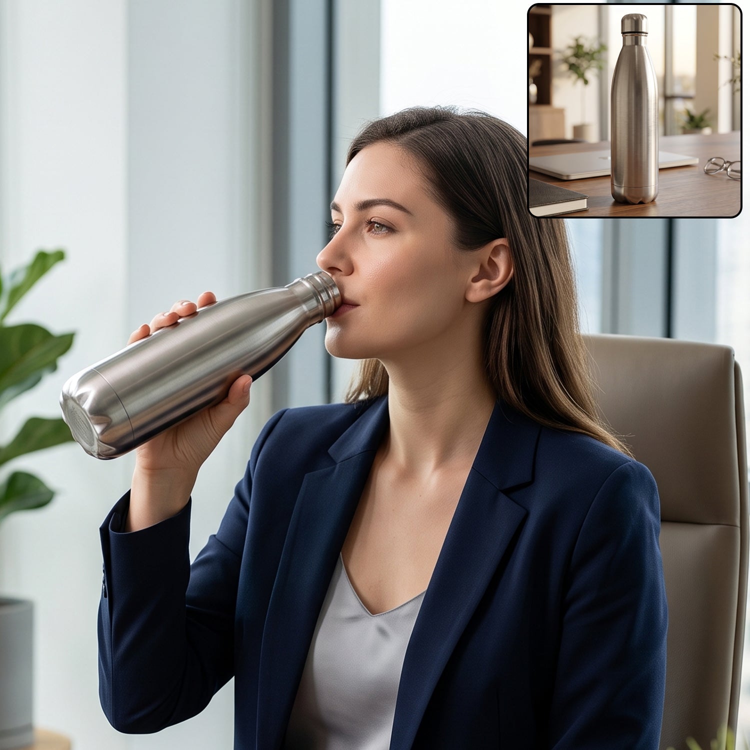 Stainless steel vacuum insulated water bottle 1000ml, hot and cold flask (1 pc)