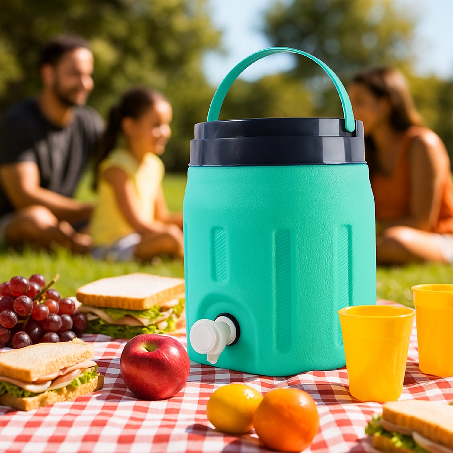 Side profile of insulated water jug 4 liters showing size and design