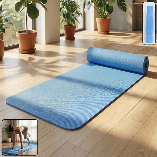 Premium non-slip yoga mat laid out for indoor fitness routine