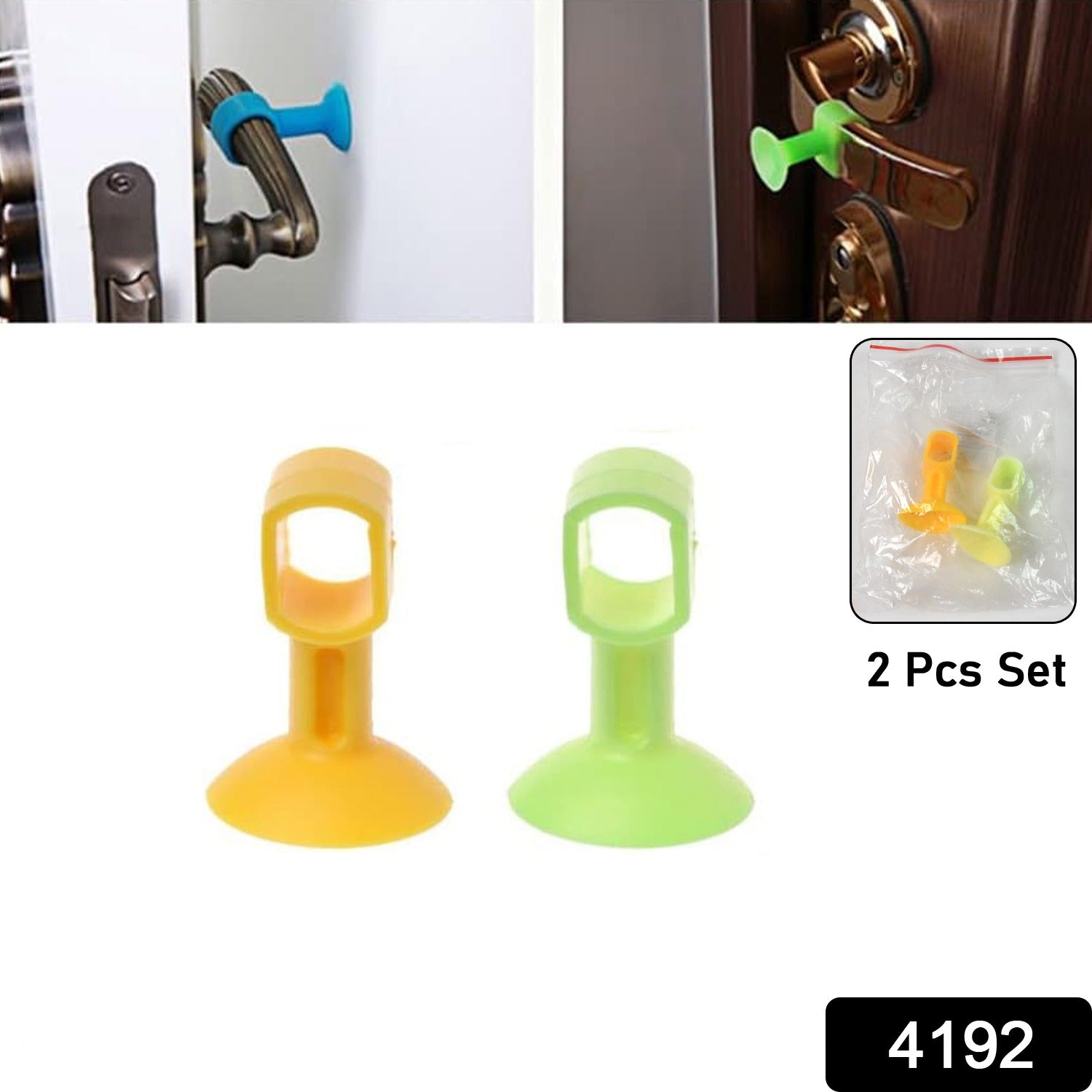 Safelix silicone door stopper with strong suction on a smooth wall surface.