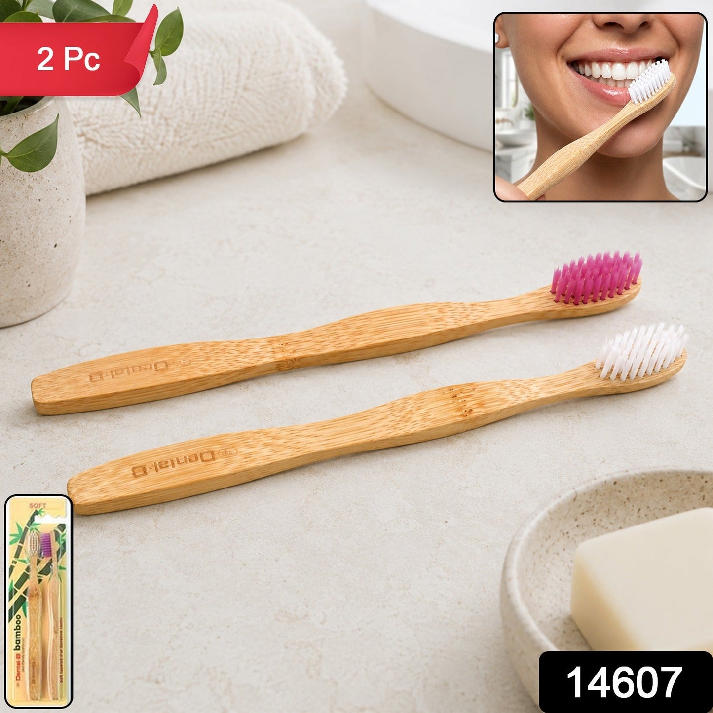 Women Bamboo Toothbrush Set Soft Bristles Eco Friendly Biodegradable (2 Pc)