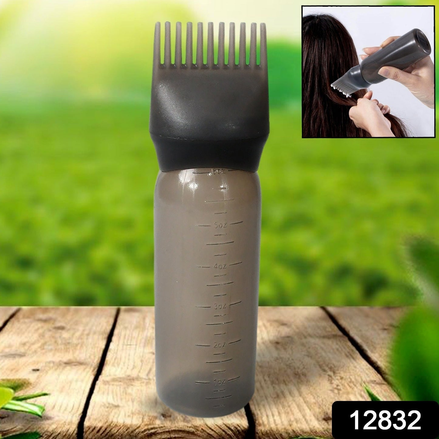 Close-up of the comb applicator brush and pump handle, showing fine bristles.