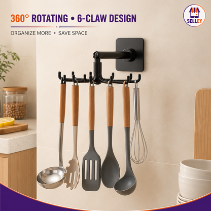 3× Black 360° Rotating Wall Hooks + FREE 3-in-1 Cleaning Brush