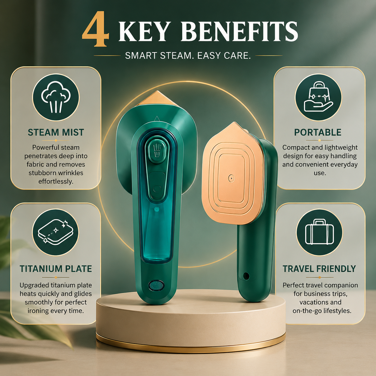 Portable Steam Iron – 2-in-1 Mini Handheld Garment Steamer with 60ML Water Tank & Titanium Heating Plate
