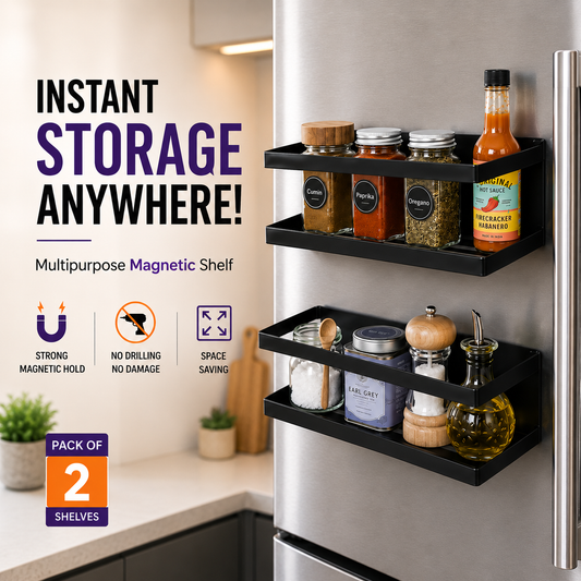 Instant Storage Shelf Pack of 2 mounted on refrigerator for kitchen organization
