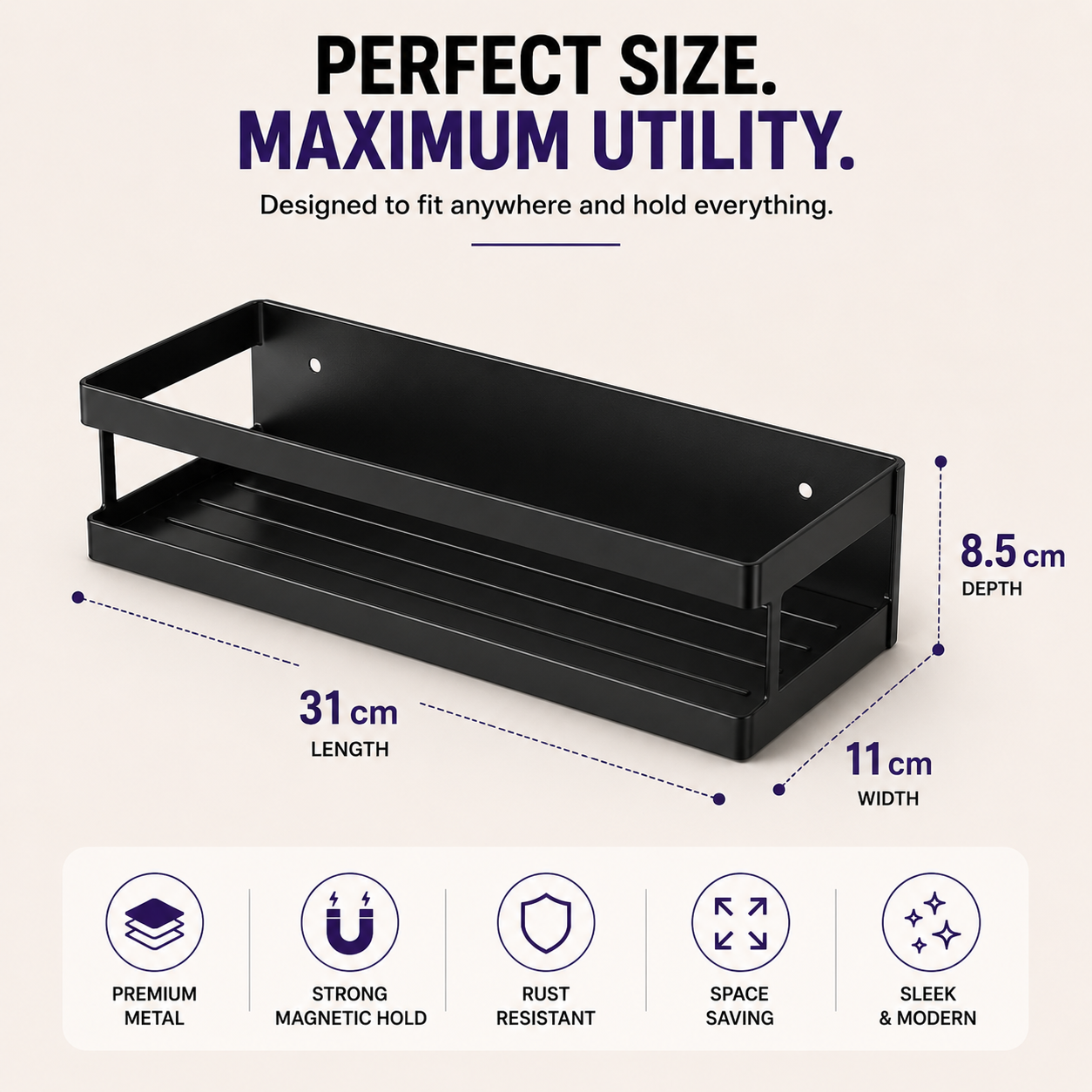 Storage shelf dimensions 31 cm length 11 cm width 8.5 cm depth