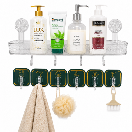 bathroom sucrion shelf with hanger hooks