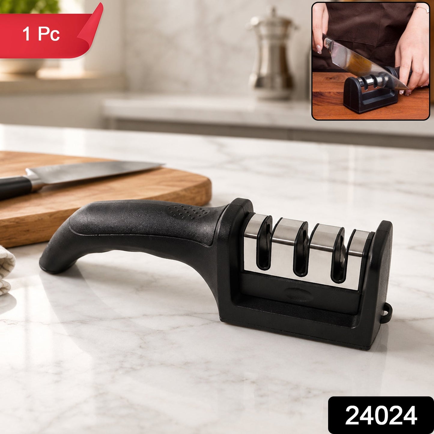3 Stage Manual Knife Sharpener Tool for Steel and Ceramic Knives Kitchen (1 Pc) view 2