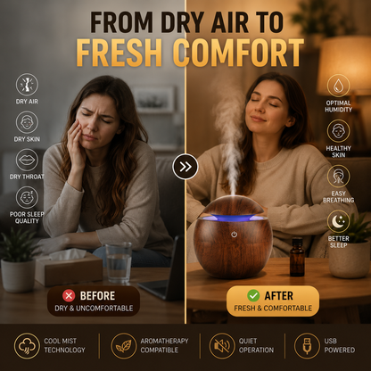 Dry room transformed into a fresh comfortable atmosphere using humidifier
