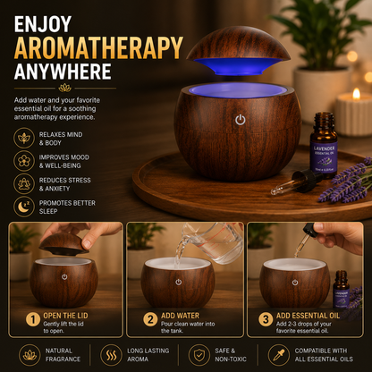 Adding water and essential oil into wooden aroma humidifier