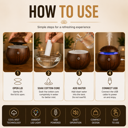 Step by step guide for using wooden aroma humidifier