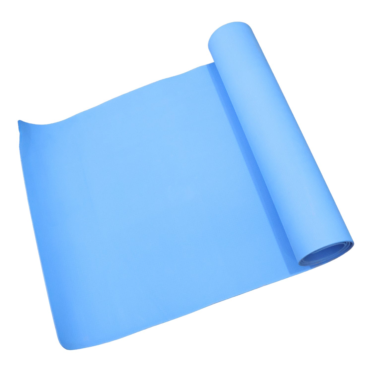 Thick blue yoga mat offering cushioned joint protection